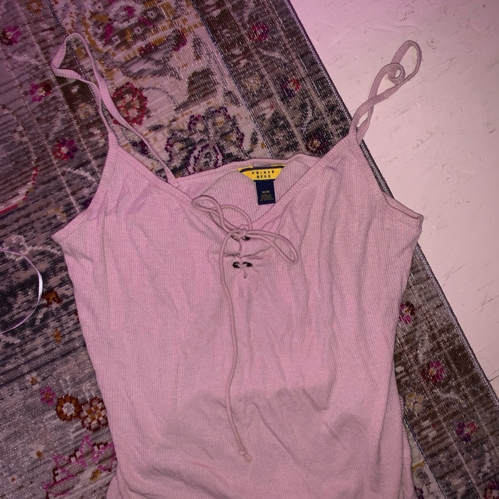 light pink lace up tank top
